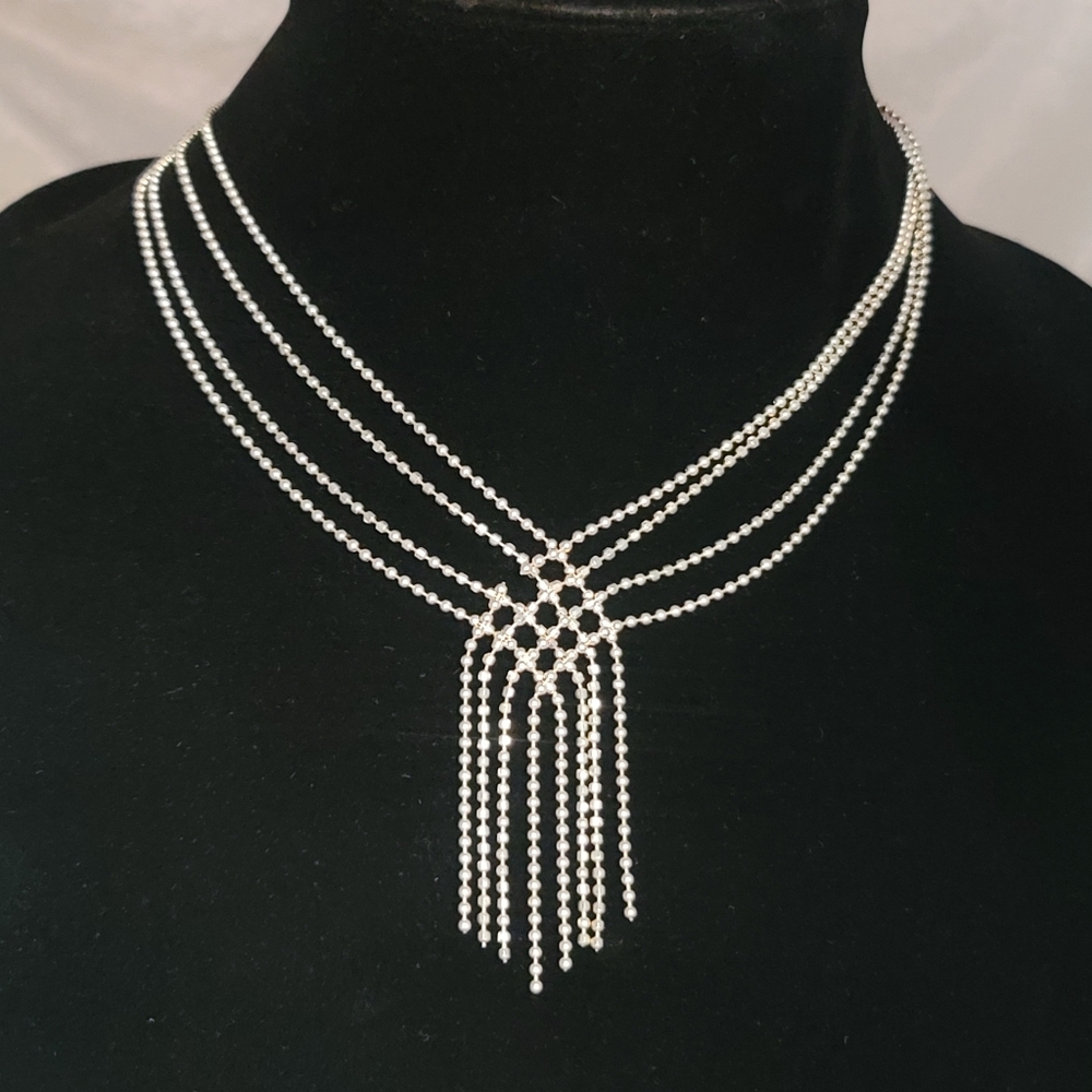 Spectacular Chic Glimmering Laser Diamond Cut Sterling Silver Necklace UNIQUE